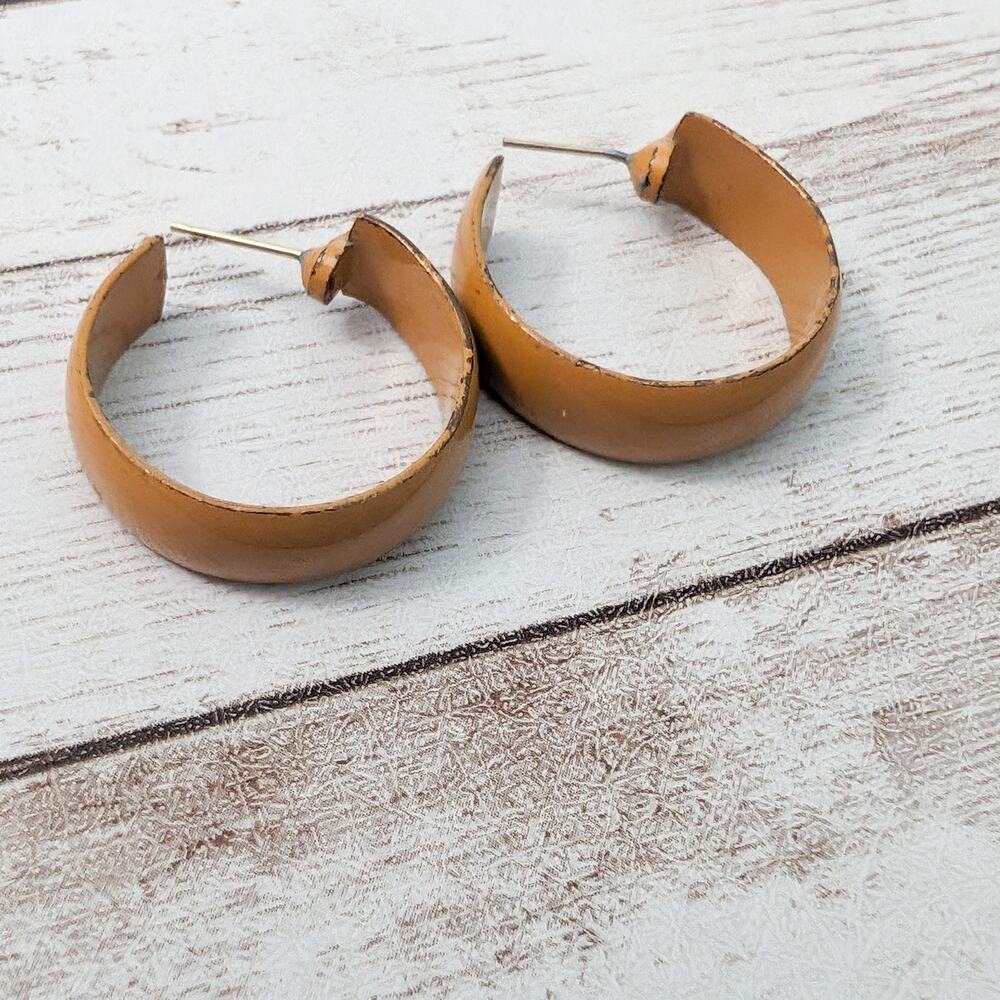 Vintage Earrings For Pierced Ears Retro Tan Hoops 1"